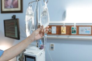 IV drip bags hanging on a stand